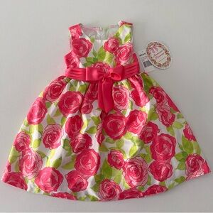 AMERICAN PRINCESS Pink Floral Rose Green Leaf Sleeveless Girl Dress Easter Party